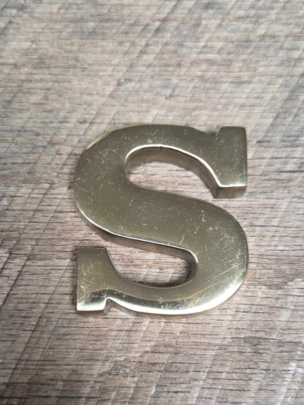 Vintage Heavy Solid Brass Letter S / Thick Cast Brass Initial Monogram Bin 1J